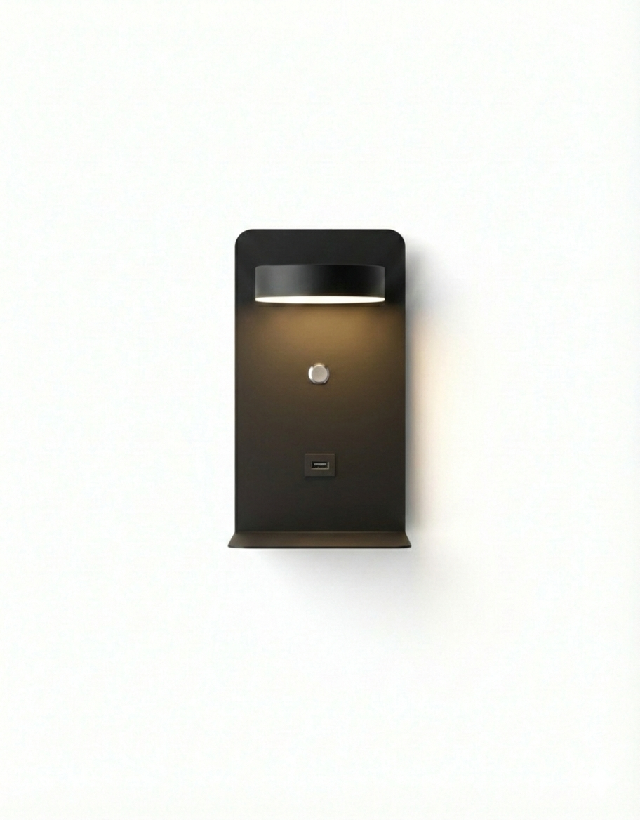 Modern LED Wall Light with Shelf & USB Charging