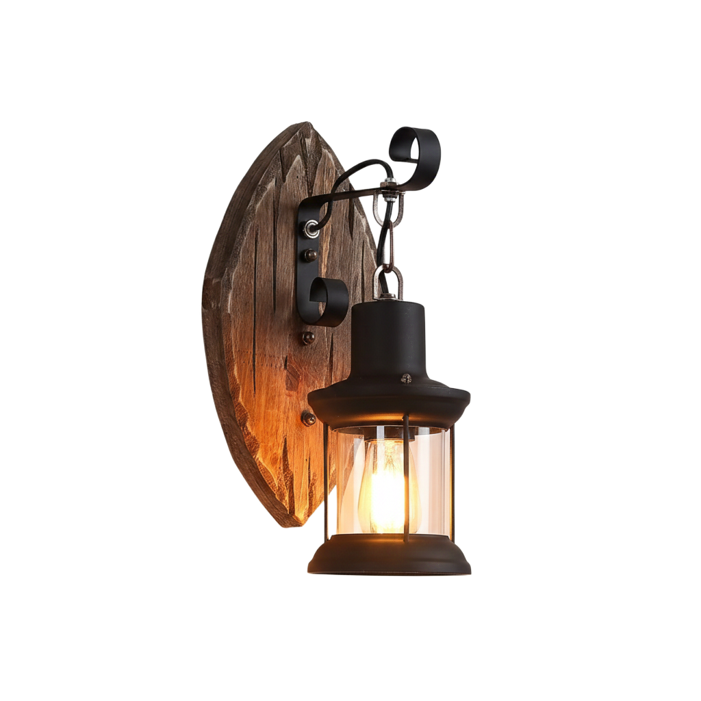 Industrial Wall Light - Wooden Cage