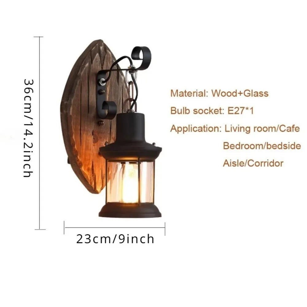 Industrial Wooden Cage Wall Light