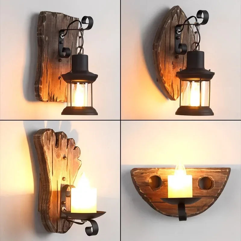 Industrial Wooden Cage Wall Light