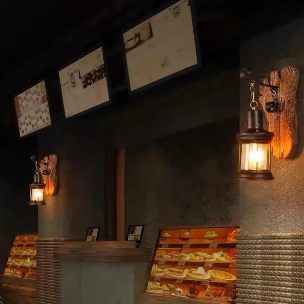 Industrial Wooden Cage Wall Light