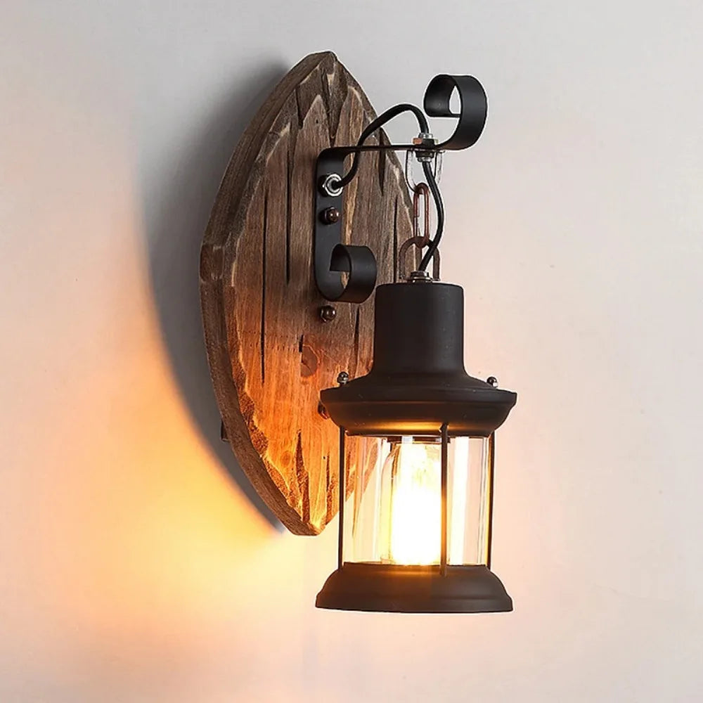 Industrial Wooden Cage Wall Light
