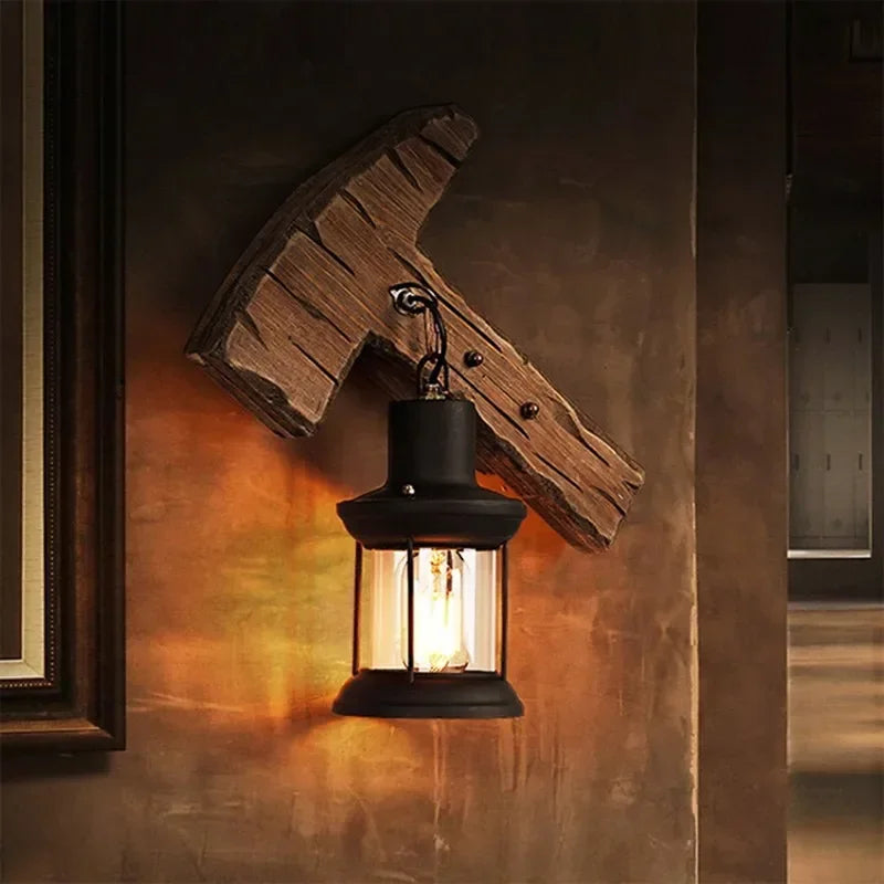 Industrial Wooden Cage Wall Light