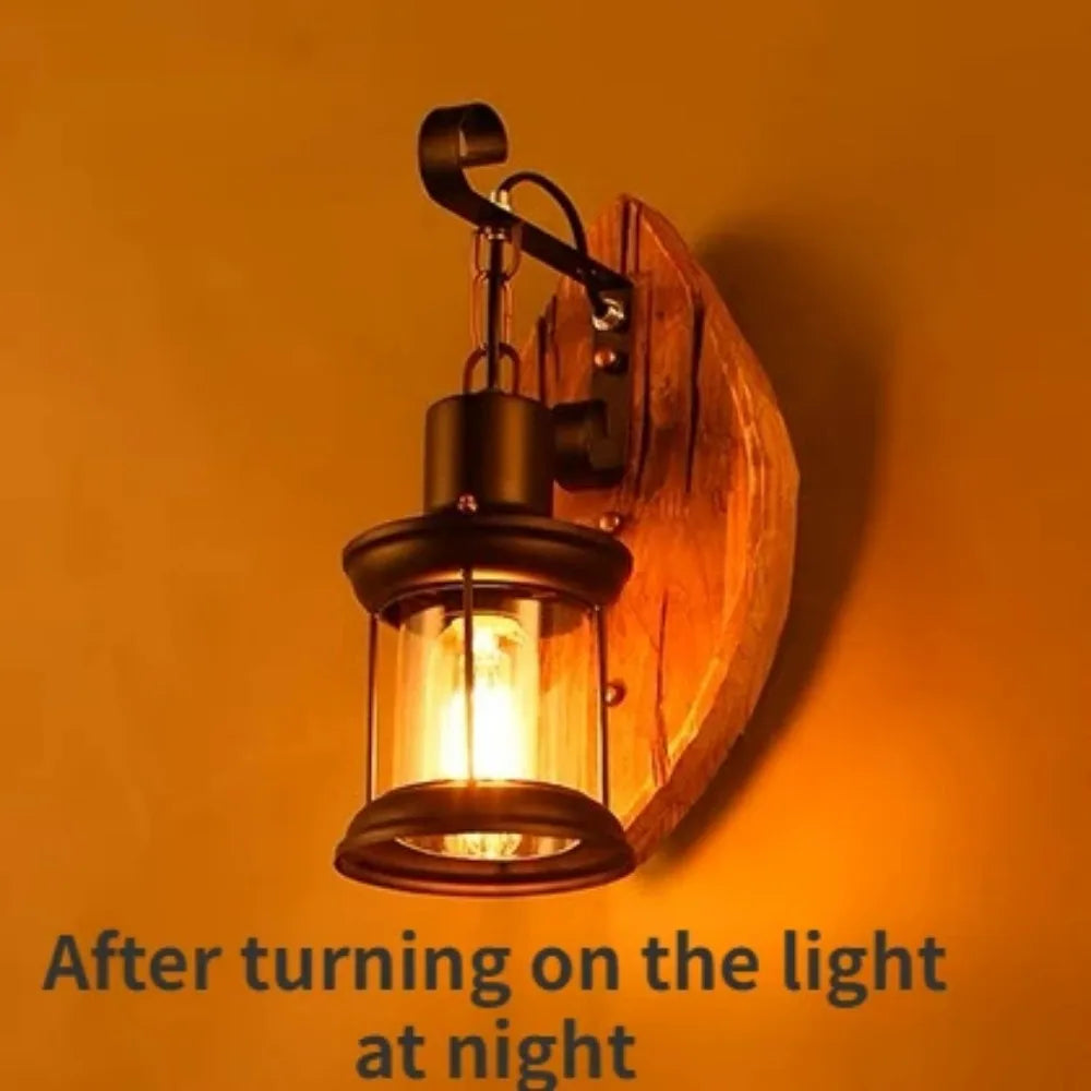 Industrial Wooden Cage Wall Light