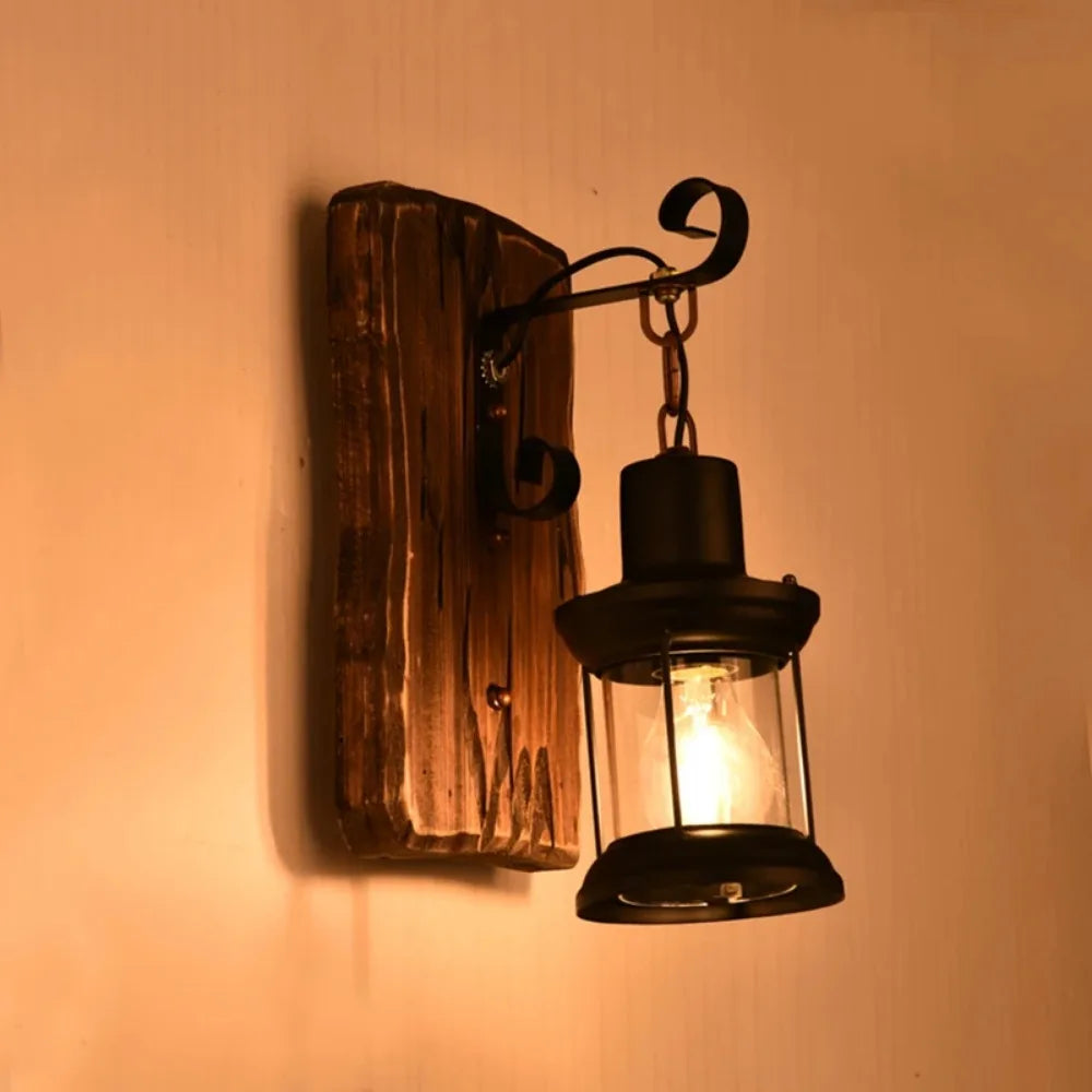 Industrial Wooden Cage Wall Light