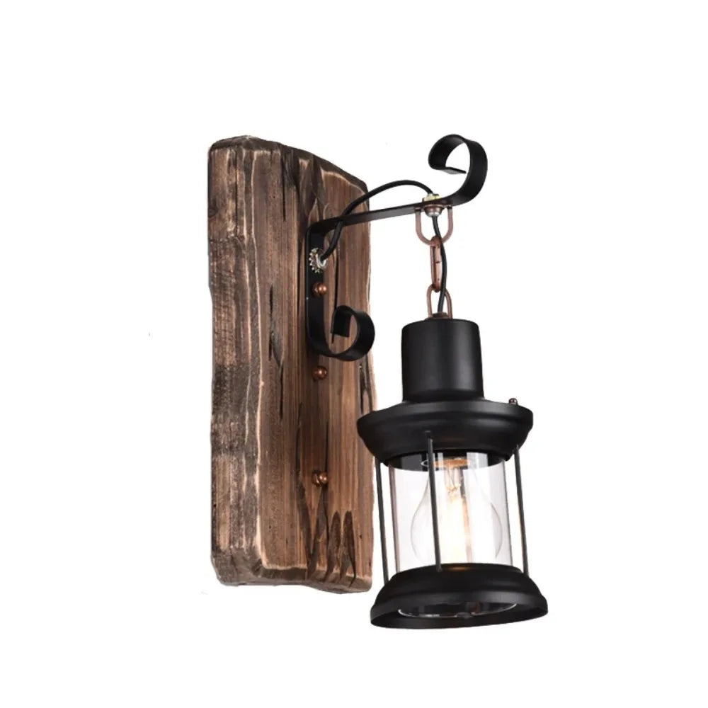 Industrial Wooden Cage Wall Light