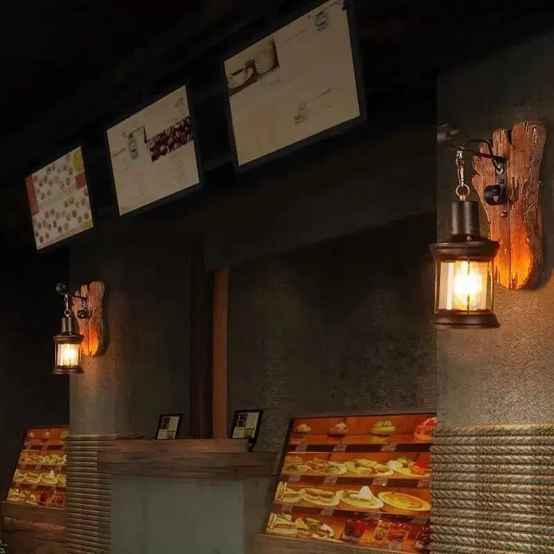 Industrial Wooden Cage Wall Light